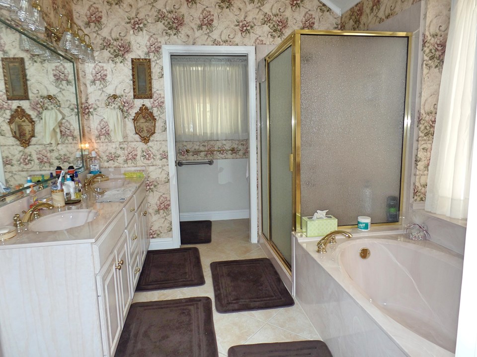 master bath with walk-in shower, separate tub, water closet