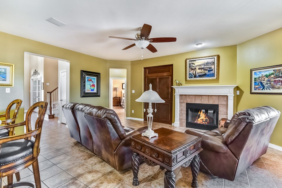 living with gas fireplace