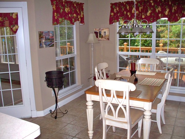 dining area with woods view.